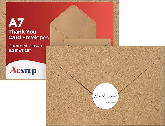 ACSTEP 100PACK Kraft 5X7 Envelopes, Invitations, Greeting Cards Mailing by ACSTEP