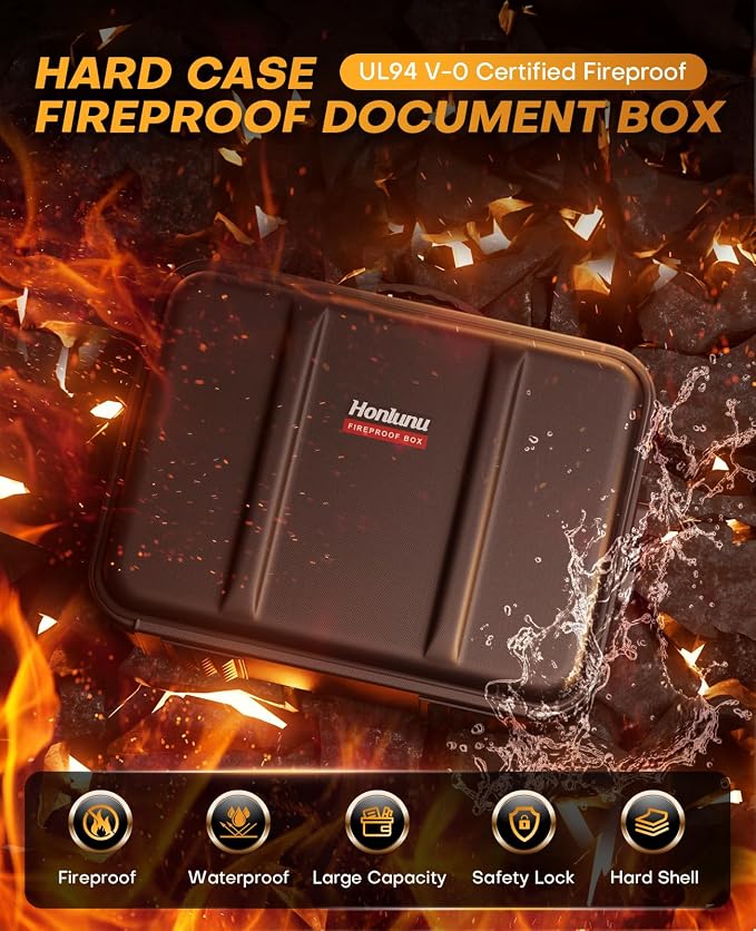 Fireproof Document Box with Lock, Hard Case Safe Box Water Resistant Document - Image 2