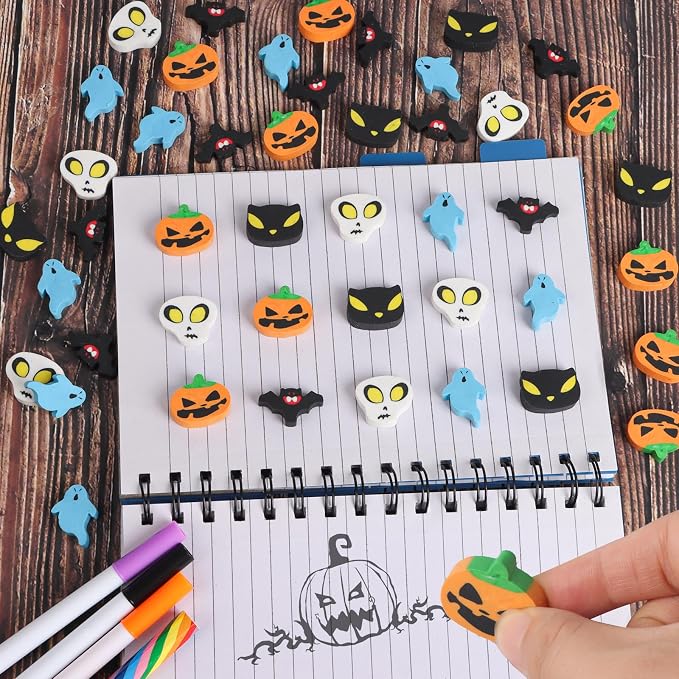 FOIMAS 80pcs Halloween Erasers, Pumpkin Ghost Skull Rubber Erasers - Image 4