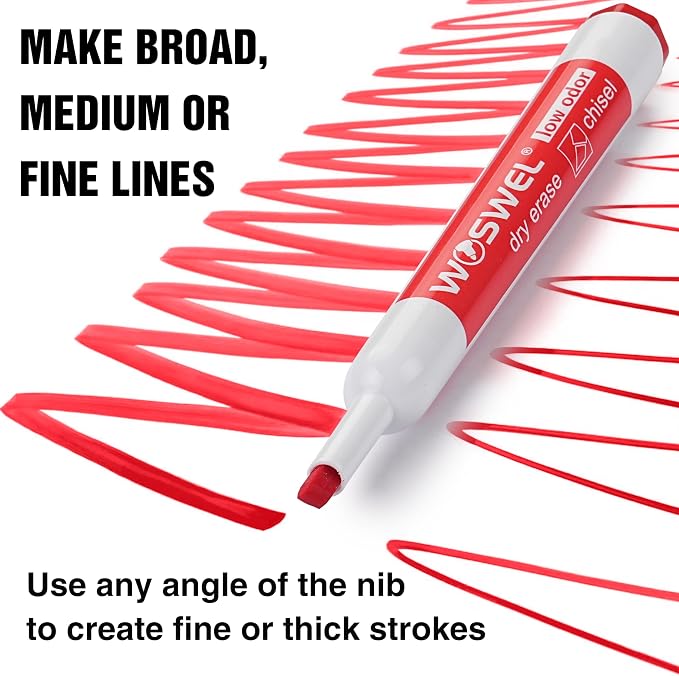 WOSWEL Dry Erase Markers, Chisel Tip Whiteboard Markers, Low Odor Thick Dry - Image 4