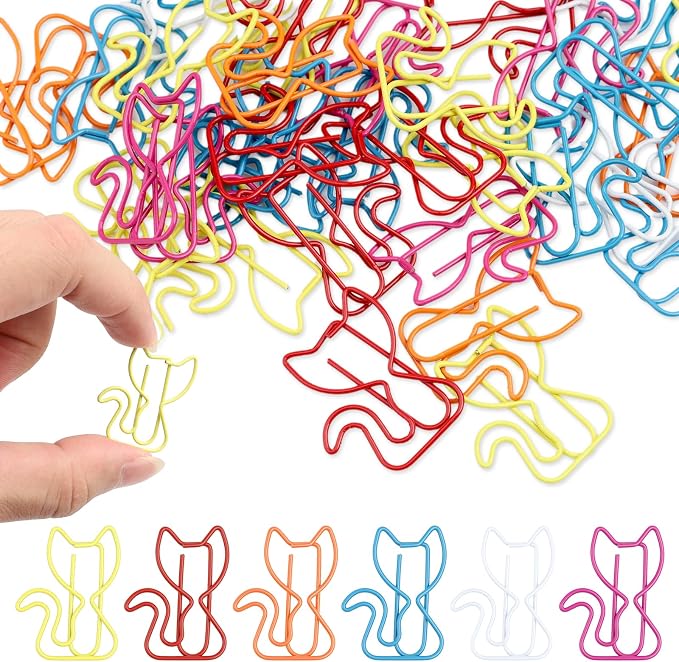 50 PCS Mixed Color Cat Paper Clips & Bookmarks | Multicolor Cat School Supplies by Unknown
