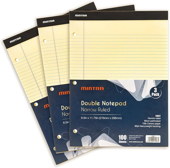 Mintra Office Legal Pads (Double Pad 3pk (Canary), 8.5in x 11in (Narrow Ruled))-DeskLoop Office