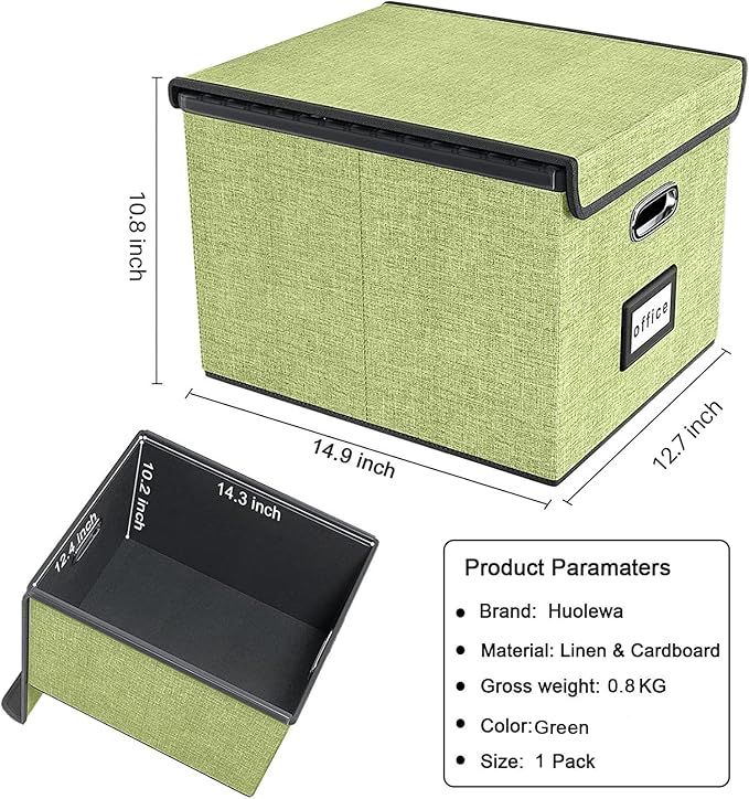 Huolewa Decorative File Organizer Storage Box with Lid, Linen Hanging Filing & Storage Box with Plastic Slide for Office/Decor/Home, Universal Hanging Filing Organization Box for Letter/Legal Folder