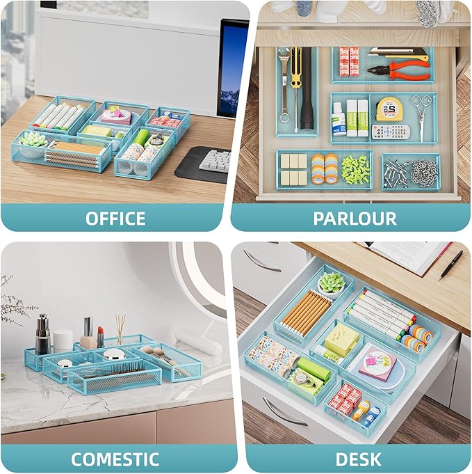 Marbrasse 5 Pack Desk Drawer Organizer Set, Mesh Drawer Storage Trays - Image 3