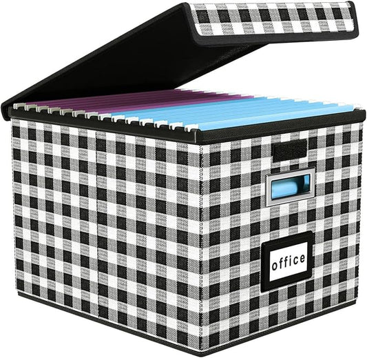 File Organizer Box with Lid, Collapsible File Folder Organizer by Huolewa