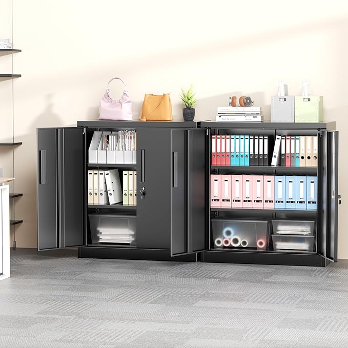 Greenvelly Metal Garage Storage Cabinet,36" Black Lockable Metal Cabinets with 2 Doors and Shelves,Storage Locking Counter Cabinet for Home Office,Garage,Kitchen,School-DeskLoop Office