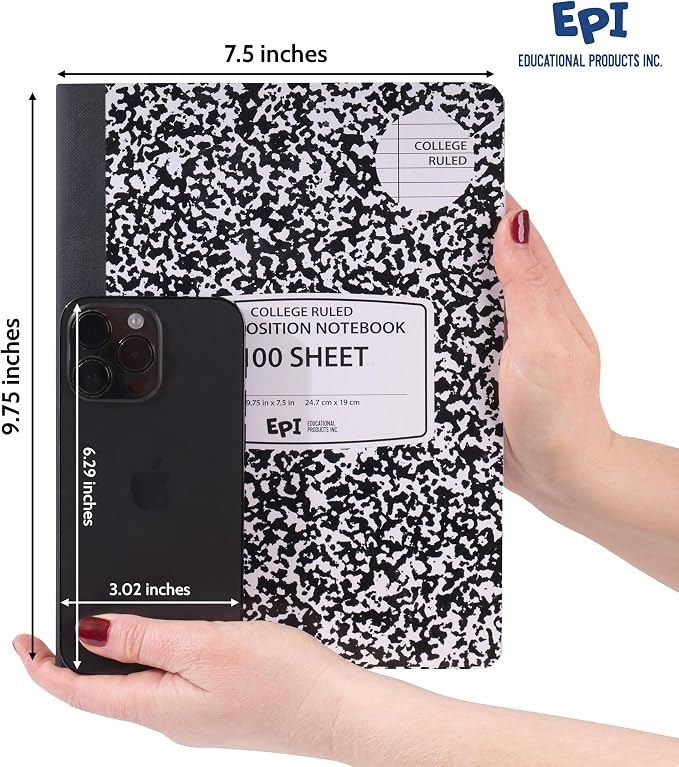 4 Pack - EPI College Ruled Composition Notebook Black - 200 Pages, 9-3/4 x 7-½ - Image 3