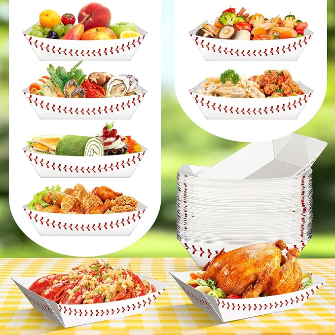 50 Pack 5Lb Extra Large Paper Food Boat Trays, Baseball Birthday Decorations - Image 7