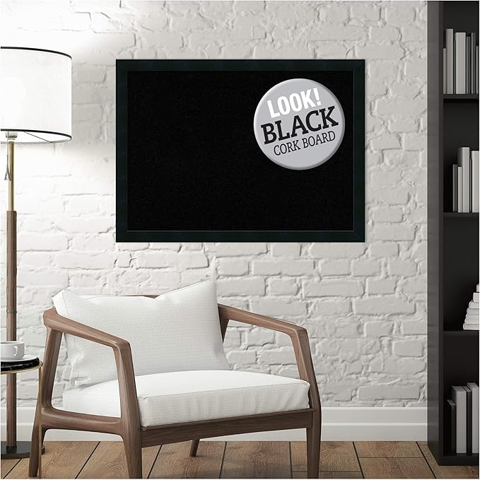 Amanti Art Black Cork Board for Wall, 22x30 Vision Board with Black Wood Frame, Medium Corkboard Office Decor for Home Organization, Modern Contemporary Corkboard Pinboard to display items for home-DeskLoop Office