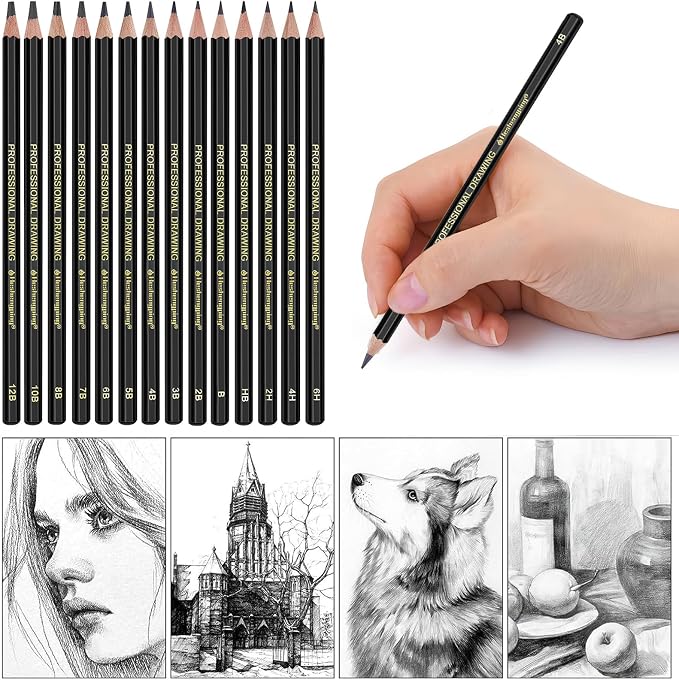 Heshengping Drawing Sketch Pencil Set 14pcs Sketching Pencils 12B 10B 8B 7B 6B - Image 2