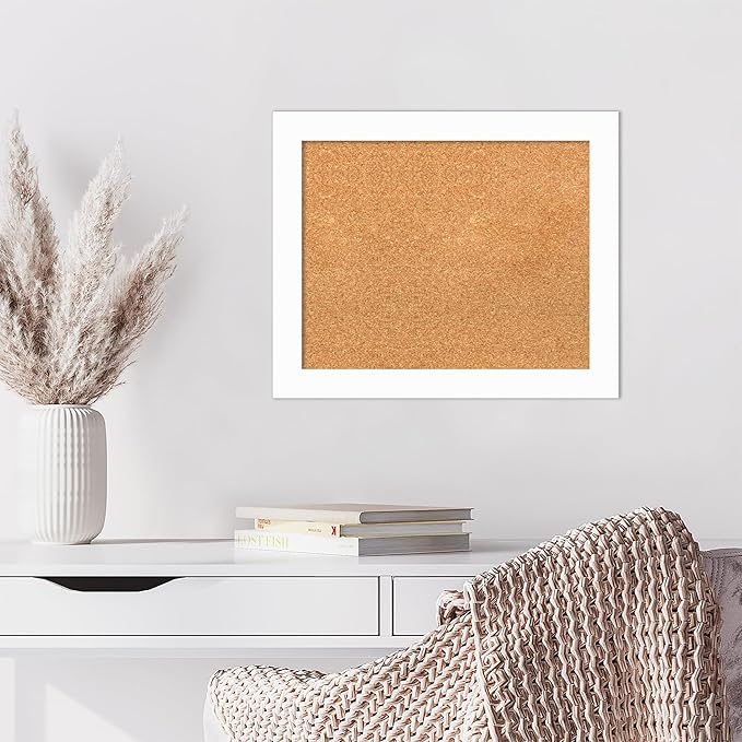 Amanti Art Natural Cork Board for Wall, 19x23 Vision Board with White Frame, Small Corkboard Office Decor for Home Organization, Casual Corkboard Pinboard to Display Items for Home Organization in-DeskLoop Office