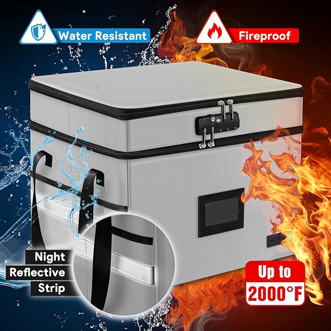 Fireproof Document Box with Lock, 2-Layer File Box Storage Organizer with 5 - Image 3