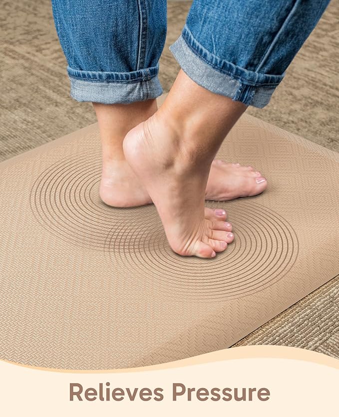 Ophanie Kitchen Mats for Floor, 3/4 Inch Thick Kitchen Rugs, Anti Fatigue Standing Cushioned Mat, Waterproof,Comfort Ergonomic Mat for Office, Home, Sink, 24'' x 70'' Beige Non-Slip Bottom-DeskLoop Office