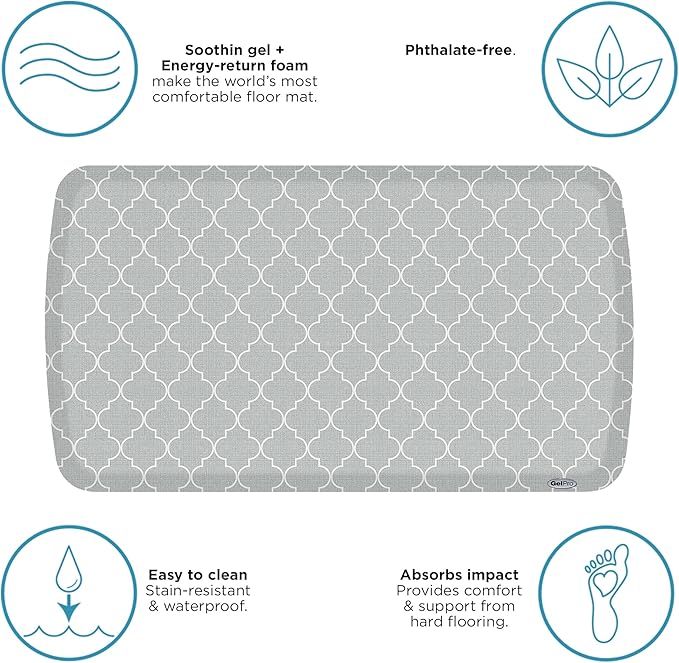 GelPro Elite Trellis Light Grey Kitchen Comfort Mat, 20" x 36-DeskLoop Office
