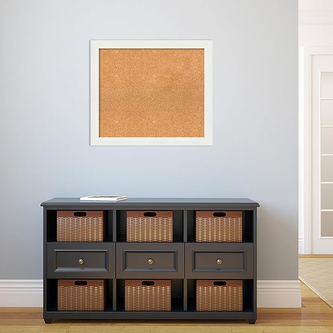 Amanti Art Natural Cork Board for Wall, 25x29 Vision Board with White Frame, Medium Corkboard Office Decor for Home Organization, Casual Corkboard Pinboard to Display Items for Home Organization in-DeskLoop Office