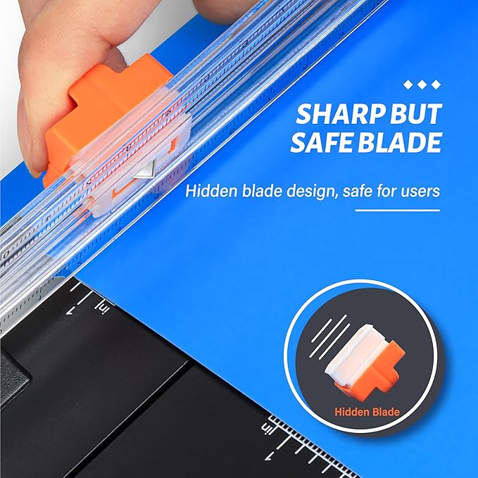 Evteck Paper Cutter 12 Inch Paper Trimmer Slider Crafting Scrapbooking Supplies for A4 Vinyl Photo Cardstock with Security Blade and Foldable Ruler-DeskLoop Office