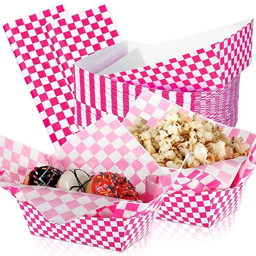 Geosar 100 Pcs Gingham Party Supply Disposable Paper Food Tray Bulk Disposable by Geosar