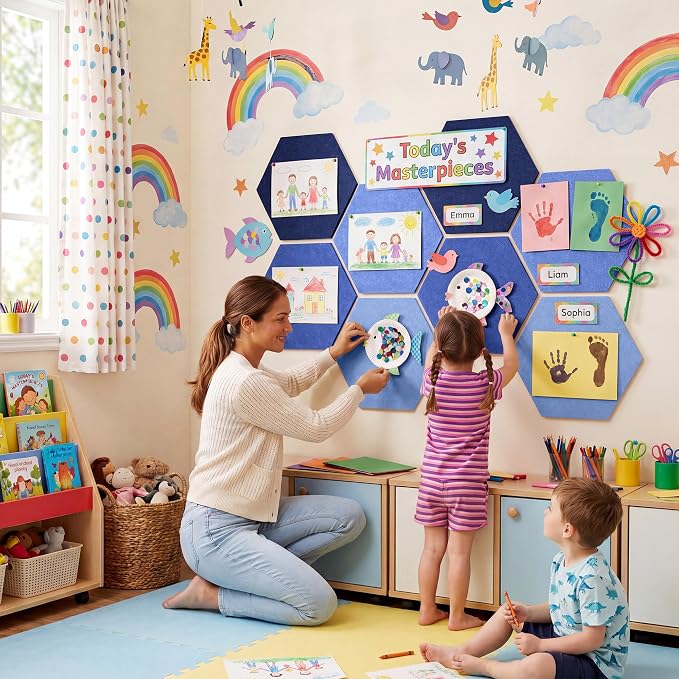 8 Pack Hexagon Felt Bulletin Board Tiles - Image 4