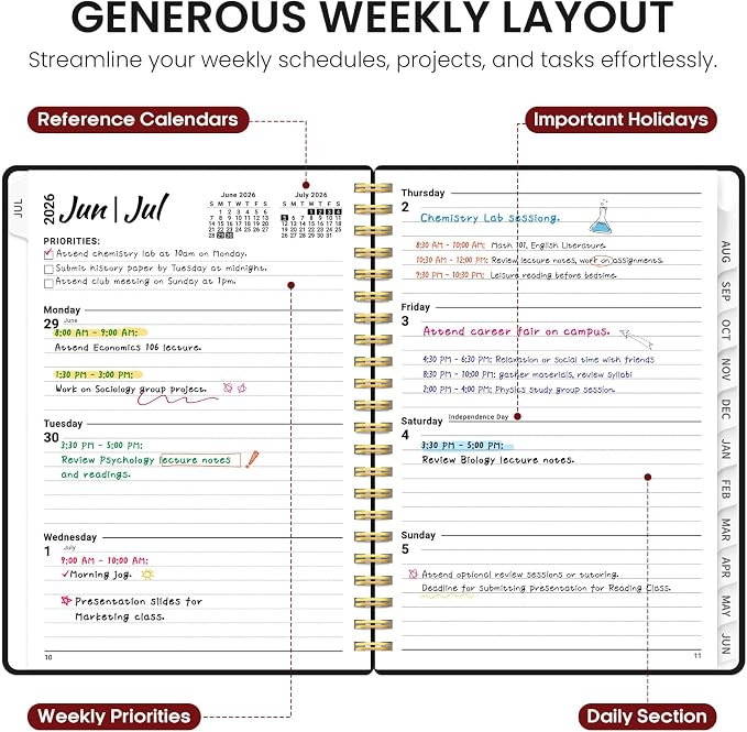 Planner 2026-2027, 6.3" x 8.5" Weekly and Monthly Academic Year Planner Calendar - Image 3