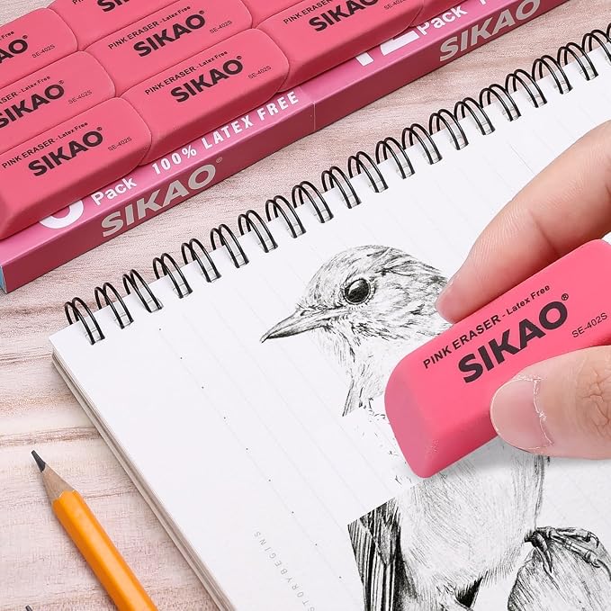 Pink Erasers, 6 Pack Pencil Erasers | Latex-Free & Smudge-Free Beveled Rubber - Image 4