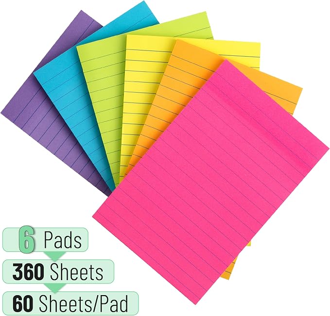 Mr. Pen- Lined Sticky Notes, 6 Pads, 60 Sheets/Pad, Vibrant Color | Sticky Notes - Image 2