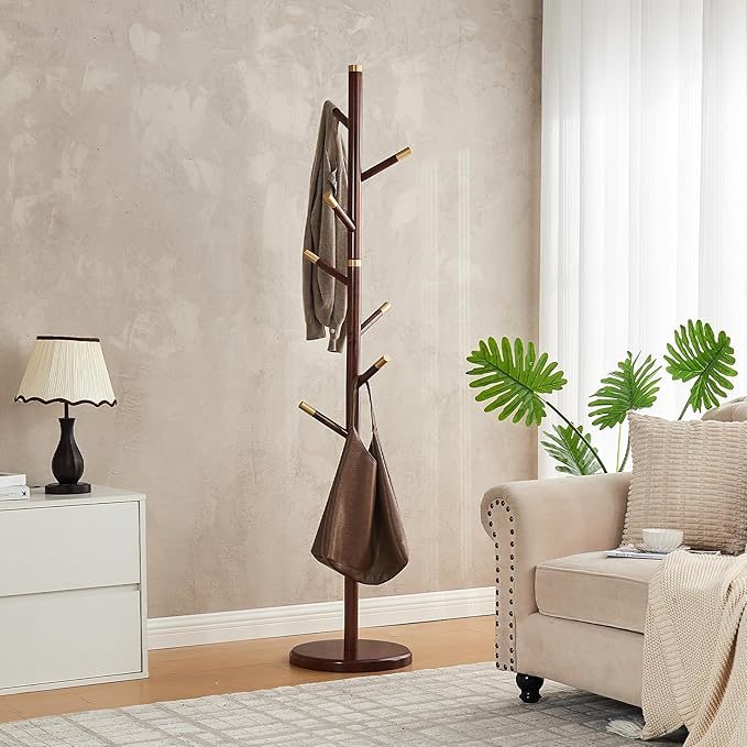 Uniclinens Coat Rack Freestanding Solid Wood Coat Tree Standing with 7 Hooks, Coat Rack Stand Creative Tree Branch-look (Walnut)-DeskLoop Office