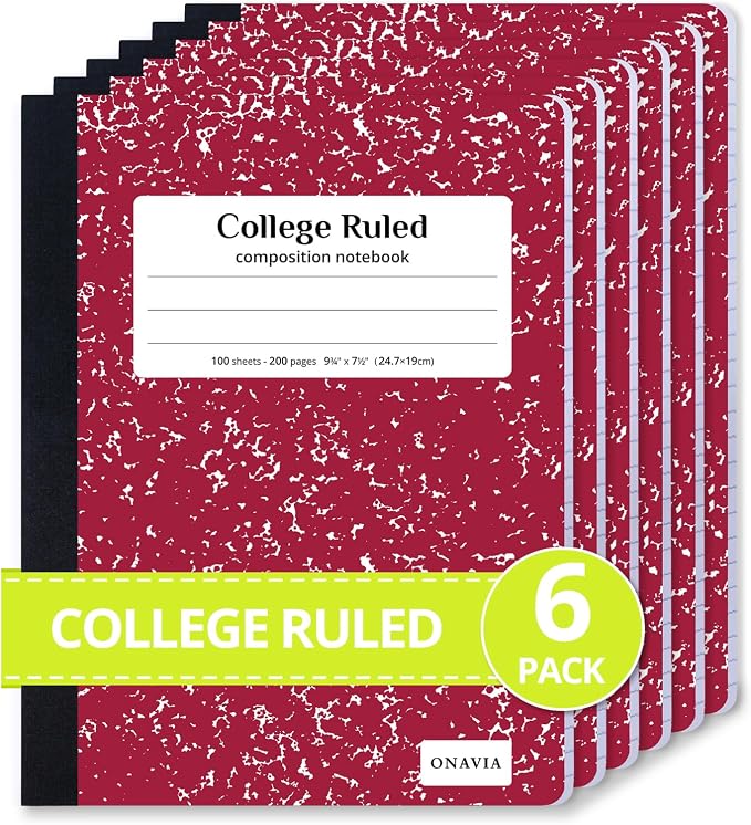 ONAVIA Composition Notebook College Ruled 6 Pack, 200 Pages, 9-3/4 x 7-1/2 by ONAVIA