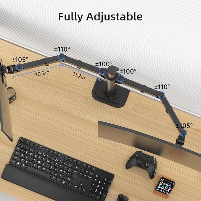 Suptek Dual Monitor Arm Desk Mount,Ultrawide Dual Monitor Arm for 2 Monitor Screens up to 42 inches and Max 22lbs Each,Extra Tall 15.75" Pole Fully Adjustable Monitor Stand for Desk,Black(MD9442LB)-DeskLoop Office