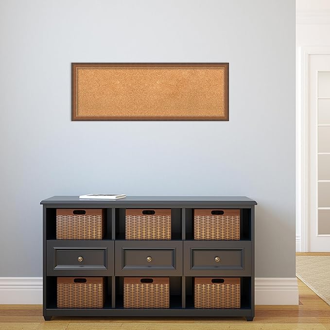 Amanti Art Natural Cork Board for Wall, 14x38 Vision Board with Bronze Frame, Medium Corkboard Office Decor for Home Organization, Modern Corkboard Pinboard to Display Items for Home Organization in-DeskLoop Office