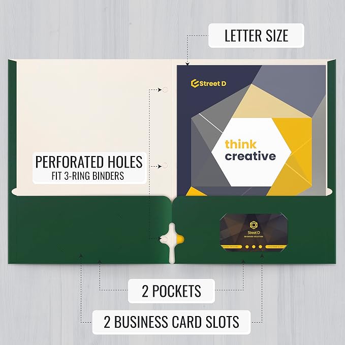 Better Office Products Two Pocket Portfolio Folders, Dark Green, Letter Size - Image 2