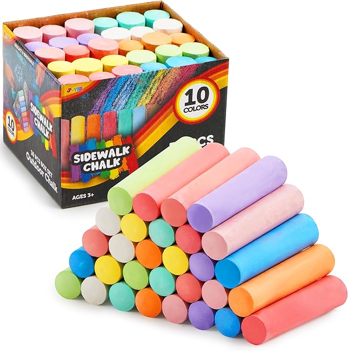 JOYIN 30 PCS Sidewalk Chalks for Kids, 10 Colors, Non-toxic Jumbo Washable Colored Chalk for Toddlers 1-3, School Supplies, Classroom Must Haves, Gift for Kids-DeskLoop Office