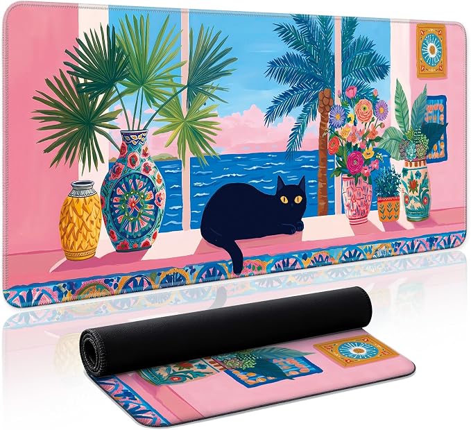Aesthetic Desk Mat, Cute Quiet Cat Desk Pad Protector by Zotia