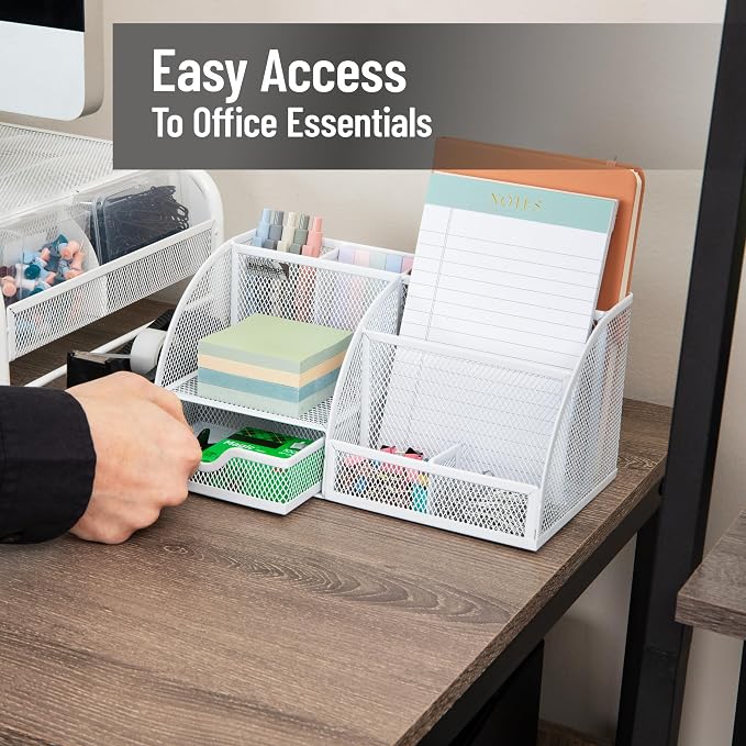 Mind Reader 7-Compartment Desktop Organizer, Metal Mesh, Sticky Notes, Office - Image 6