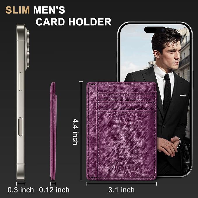 Travelambo Slim Wallet Front Pocket Minimalist Leather RFID Blocking Medium Size - Image 4