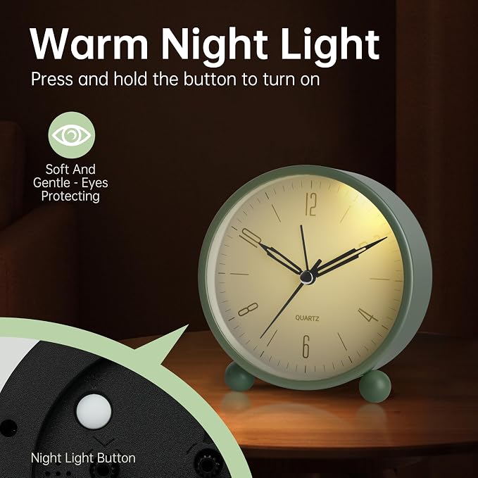 Analog Alarm Clock, 4 inch Super Silent Non Ticking Small Clock - Image 4
