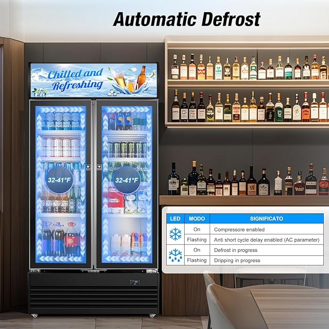 Commercial Beverage Refrigerator, 40 Inch 35 Cu.Ft. Commercial Drink Fridge, Display Refrigerator with Double Glass Door, Commercial Display Fridge with 8 Adjustable Shelves, for Shop,Restaurant,Bar-DeskLoop Office