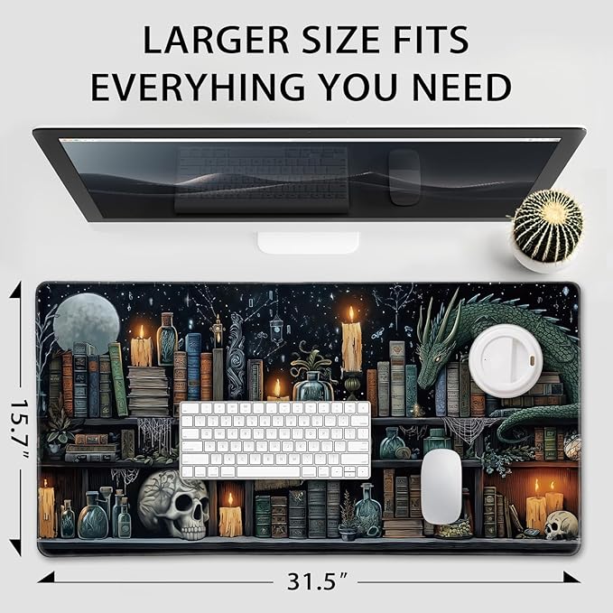 Mystical Gothic Library Large Gaming Mouse Pad 31.5"x15.7"｜ Vintage Book-Themed - Image 4