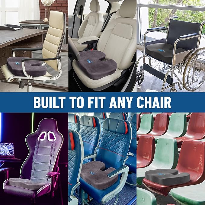 Everlasting Comfort Doctor Recommended Memory Foam Seat Cushion for Office Chairs & Car Seat - Ergonomic Office Desk Accessories for Tailbone Pain Relief, Sciatica & Back Support-DeskLoop Office