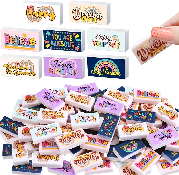 100 Pcs Inspirational Pencil Erasers Bulk for Kids Fun Motivational Eraser School Supplies Back to School Office Supplies for Classroom Office Teacher Artists (Boho)-DeskLoop Office
