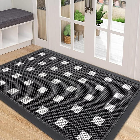 Extra Large Front Door Mat 48"x31" Heavy-Duty Waterproof Runner,Non-Slip Outdoor Rug for Entrance,Rubber Double Doormat Outside for All Weather,Black and White-DeskLoop Office