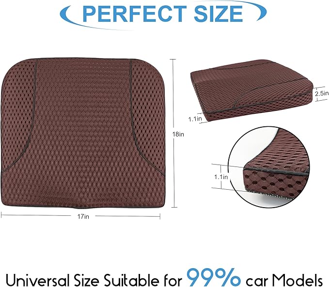 Car Seat Cushion, Comfortable Memory Foam Seat Pillow for Driving, Sciatica-Back Pain Relief, Cushion for Car-Truck, Office, Wheelchair - Mesh Brown-DeskLoop Office