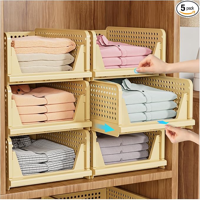 SNSLXH 5 Pack Stackable Closet Organizer Box, Space-Saving Clothes Storage by SNSLXH
