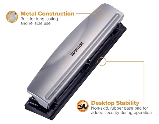 Bostitch Office Premium 3 Hole Punch, 12 Sheet Capacity, Rubber Base, - Image 4