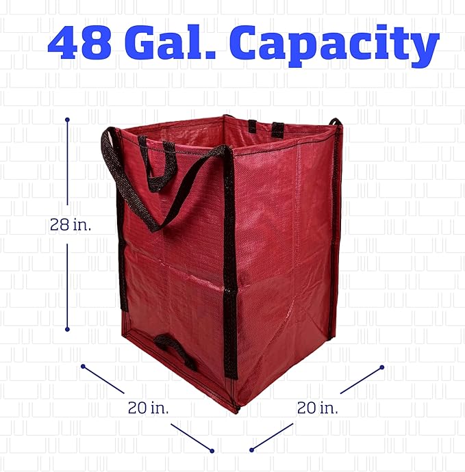 DURASACK Heavy Duty Home and Yard Bags 48-Gallon Reusable Self-Standing Lawn and Leaf Bags Garbage Can with Reinforced Handles, Red, 3 Pack-DeskLoop Office
