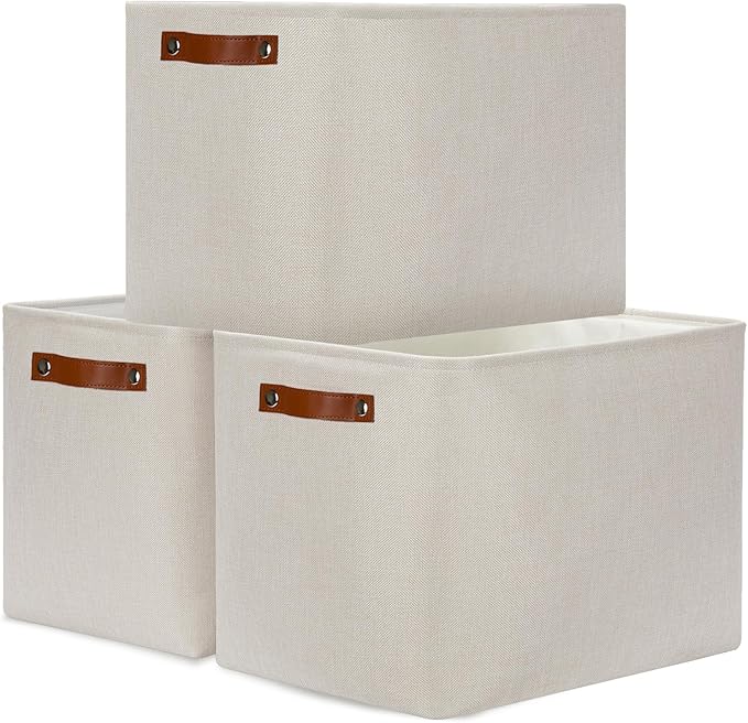 DULLEMELO Large Storage Baskets, Fabric Storage Bins for Organizing Clothes, Large Storage Bins with Handles for Shelves Closet Organizers, Fabric Storage Baskets for Toy Organizers(Beige)-DeskLoop Office