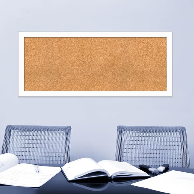 Amanti Art Natural Cork Board for Wall, 23x55 Vision Board with White Frame, Oversize Corkboard Office Decor for Home Organization, Casual Corkboard Pinboard to Display Items for Home Organization in-DeskLoop Office