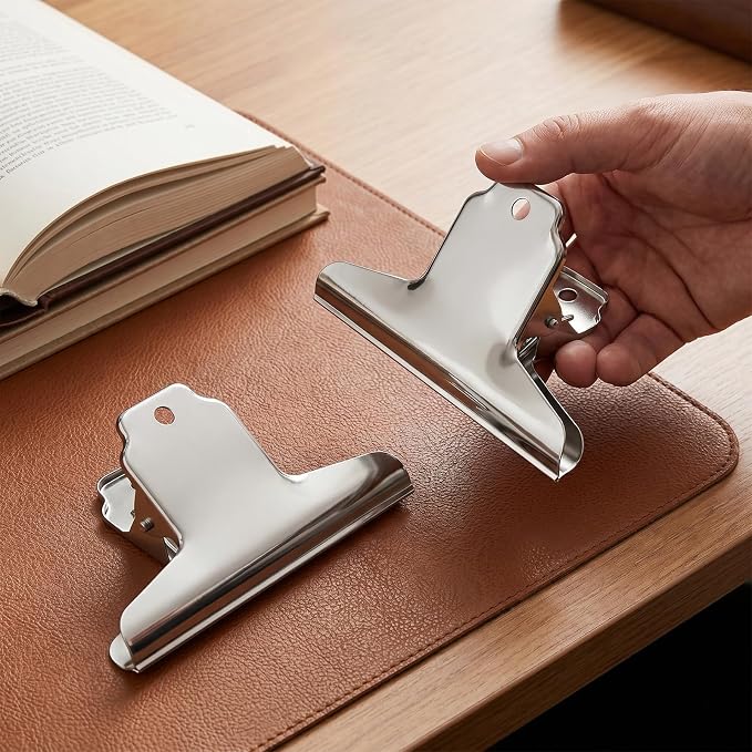 2 PCS Large Stainless Steel Bull Binder Clips, 6.3 Inch Heavy Duty Hinge Clip - Image 5