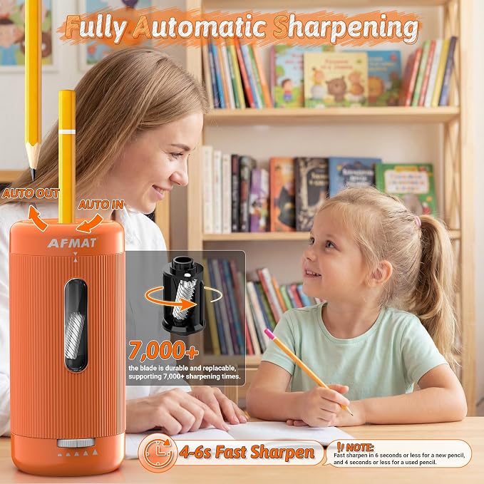 AFMAT Electric Pencil Sharpener, Auto in & Out, 5 Nibs, 7K+ Uses, Fully - Image 2