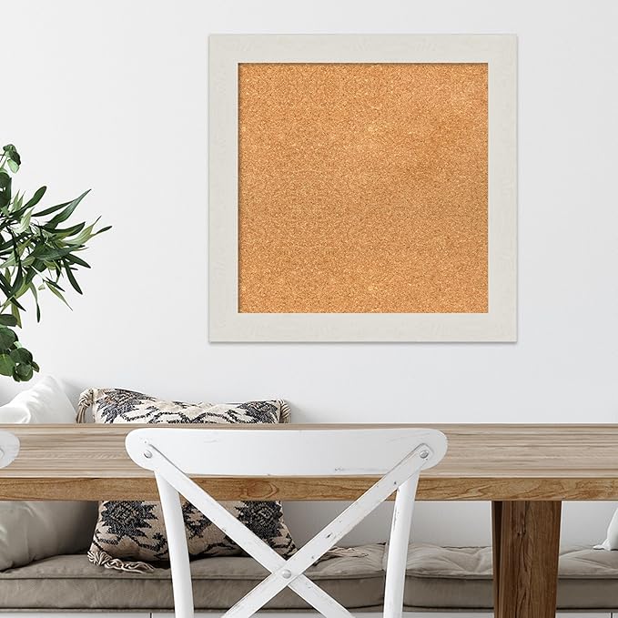 Amanti Art Natural Cork Board for Wall, 21x21 Vision Board with White Frame, Small Corkboard Office Decor for Home Organization, Country Rustic Corkboard Pinboard to Display Items for Home-DeskLoop Office