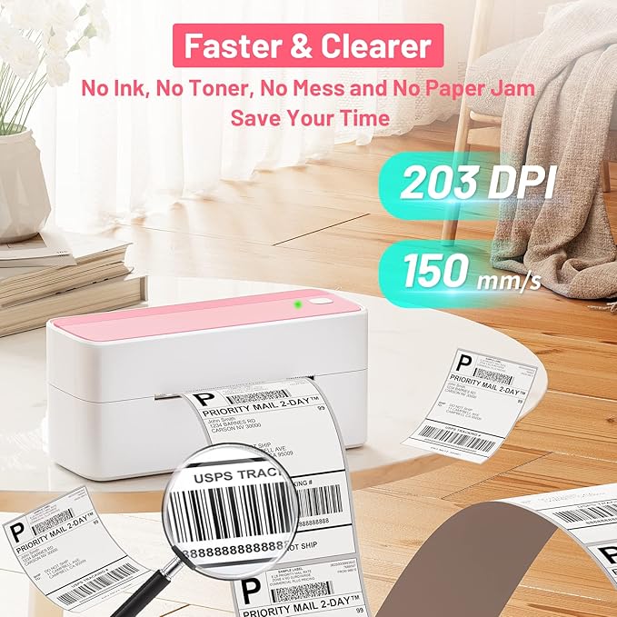 Phomemo Thermal Shipping Label Printer, 241BT Label Printer for Shipping Packages & Small Business, Pink 4x6 Bluetooth Label Printers Compatible with Android iOS Windows, Amazon, Ebay,UPS, Shopify-DeskLoop Office